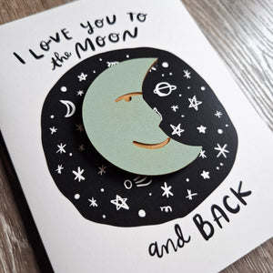 "I Love You to the Moon and Back" Wooden Magnet + Greeting Card