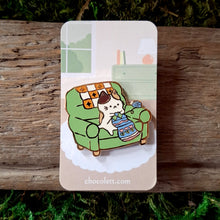 Load image into Gallery viewer, Cozy Knitting Cat Enamel Pin
