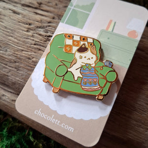 Cozy Knitting Cat Enamel Pin