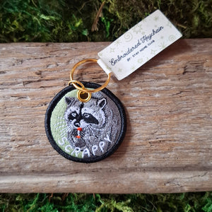 Scrappy Raccoon Embroidered Keychain