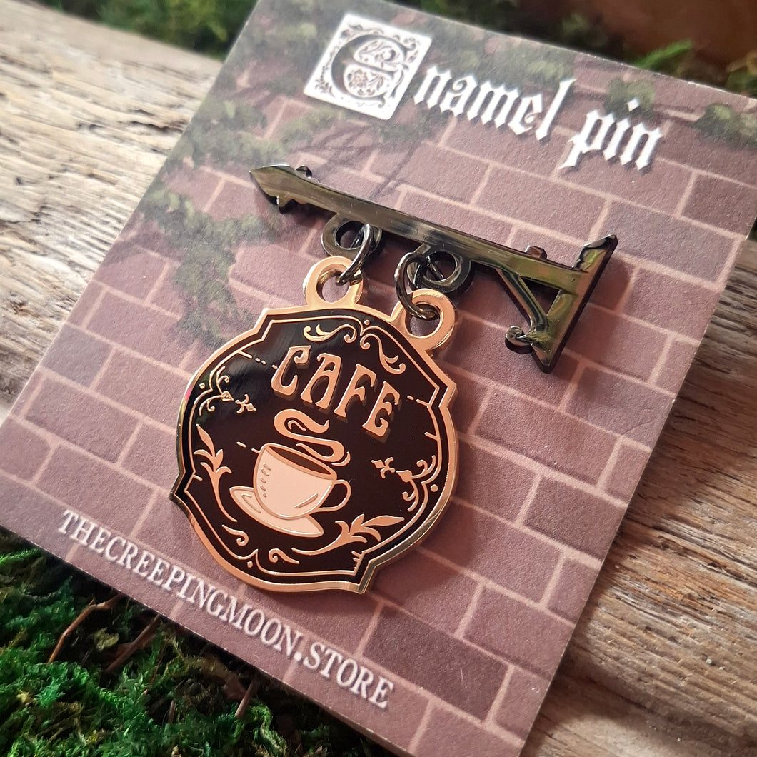 Cafe Shop Sign Large Enamel Pin