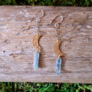 Handmade Brass and Kyanite Moon Earrings