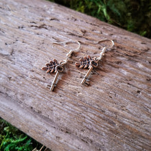 Load image into Gallery viewer, Tiny Leaf &amp; Key Earrings
