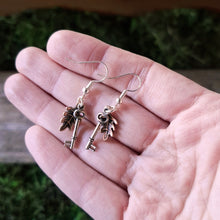 Load image into Gallery viewer, Tiny Leaf &amp; Key Earrings
