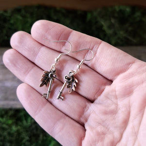 Tiny Leaf & Key Earrings