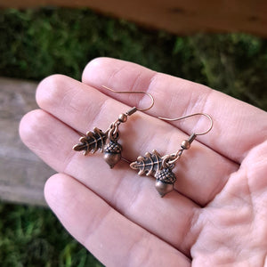 Tiny Copper Acorn Earrings