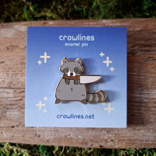 Load image into Gallery viewer, Knife Raccoon Enamel Pin
