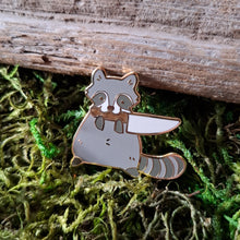 Load image into Gallery viewer, Knife Raccoon Enamel Pin
