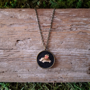 Tiny Embroidered Hedgehog Necklace