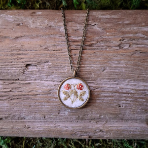 Tiny Embroidered Strawberry Necklace