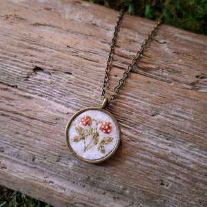 Tiny Embroidered Strawberry Necklace