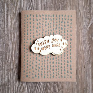 "Wish You Were Here" Cloud Wooden Magnet + Greeting Card