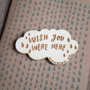"Wish You Were Here" Cloud Wooden Magnet + Greeting Card
