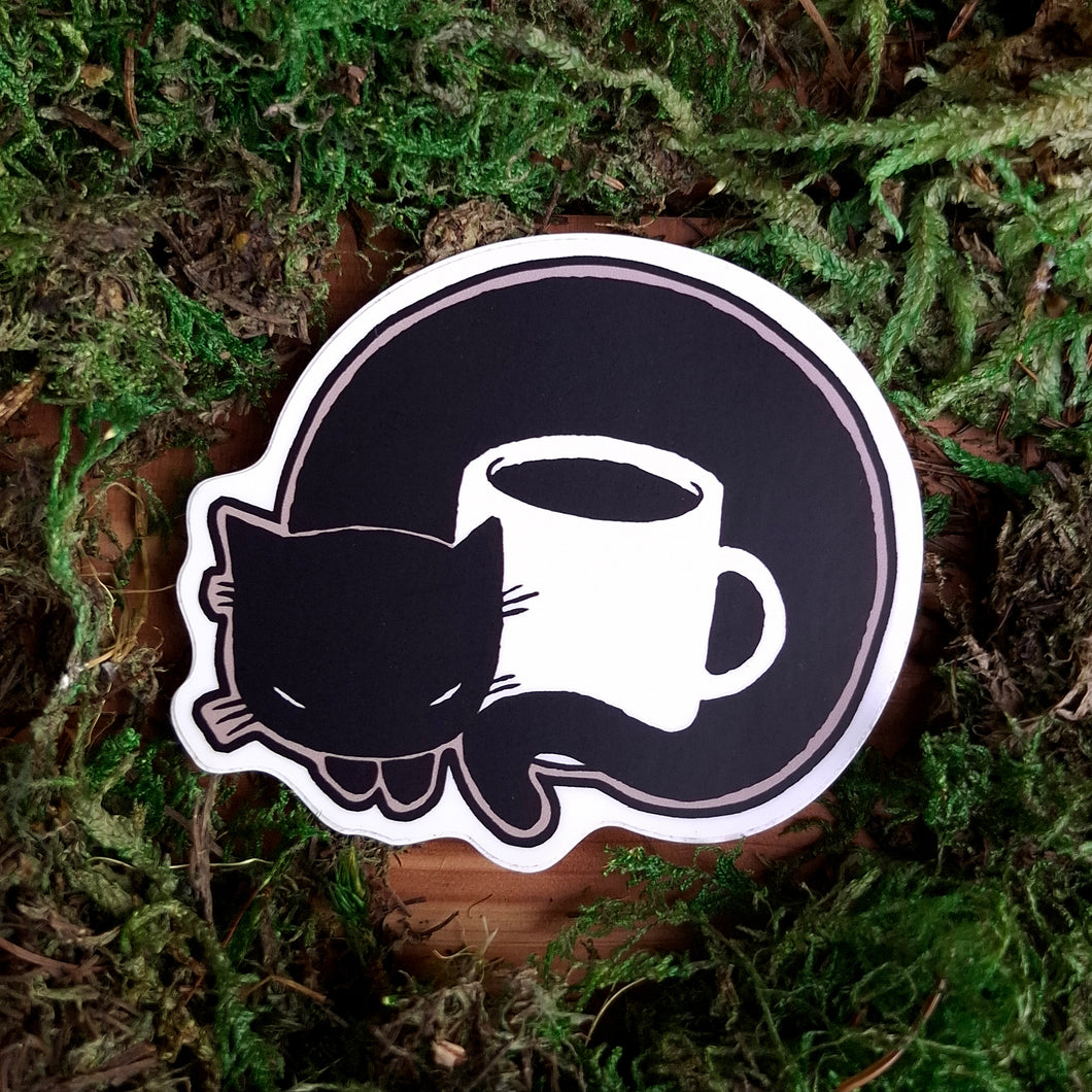 Black Coffee Cat Vinyl Sticker