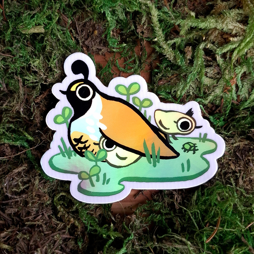 Mama Quail Holographic Vinyl Sticker