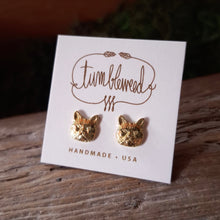 Load image into Gallery viewer, Tiny Brass Cat Stud Earrings
