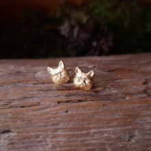 Load image into Gallery viewer, Tiny Brass Cat Stud Earrings
