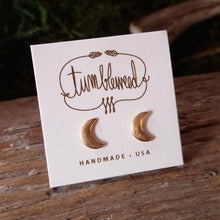 Load image into Gallery viewer, Tiny Brass Crescent Moon Stud Earrings
