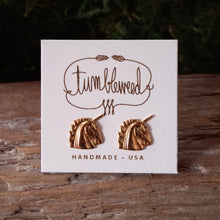 Load image into Gallery viewer, Tiny Brass Unicorn Stud Earrings
