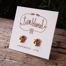 Load image into Gallery viewer, Tiny Brass Mushroom Stud Earrings
