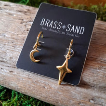 Load image into Gallery viewer, Puffy Moon &amp; Star Hoop Earrings
