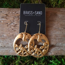 Load image into Gallery viewer, Brass Birds &amp; Roses Dangle Earrings
