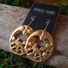 Load image into Gallery viewer, Brass Birds &amp; Roses Dangle Earrings
