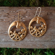 Load image into Gallery viewer, Brass Birds &amp; Roses Dangle Earrings
