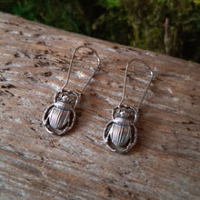 Load image into Gallery viewer, Silver Beetle Dangle Earrings
