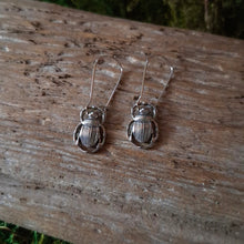 Load image into Gallery viewer, Silver Beetle Dangle Earrings
