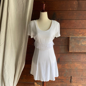 90s Vintage White Rayon and Lace Dress
