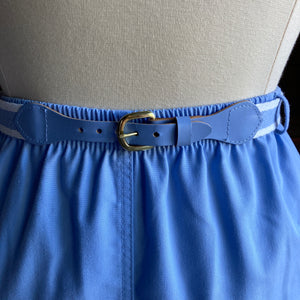 Vintage Blue Cotton Midi Skirt with Belt