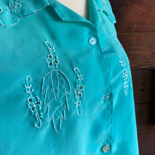Load image into Gallery viewer, 80s Vintage Poly Aqua Embroidered Blouse

