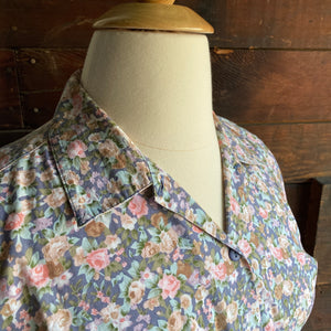 90s Vintage Cotton Floral Button-Up Blouse