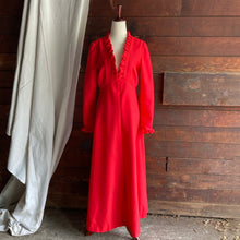 Load image into Gallery viewer, 70s Vintage Red Poly Ruffled Maxi Dress
