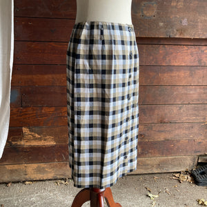90s Vintage Rayon Blend Plaid Midi Skirt