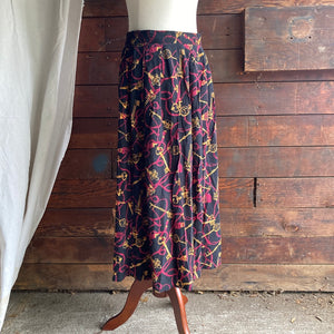90s Vintage Key Print Rayon Skirt