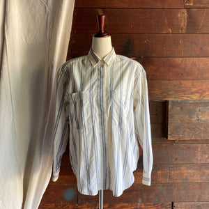 80s Vintage Striped Cotton Button-Up Shirt