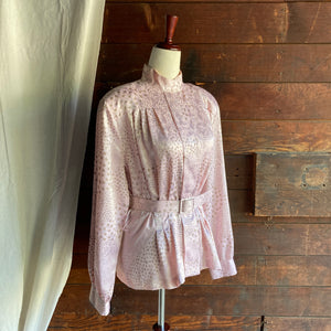 80s Vintage Pink Satin Blouse with Belt
