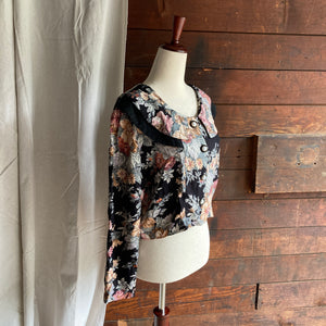 80s Vintage Rayon Cropped Floral Jacket