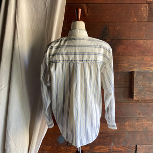 80s Vintage Striped Cotton Button-Up Shirt