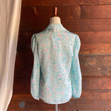 Load image into Gallery viewer, Vintage Aqua and Pink Ruffled Button Up Blouse
