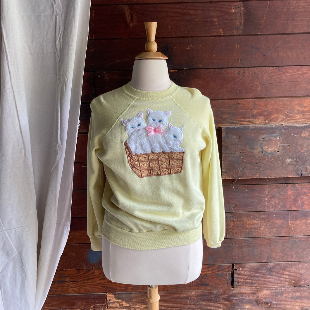 80s Vintage Yellow Fuzzy Kitten Sweatshirt
