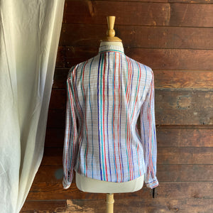 80s Vintage Multicolored Striped Poly Blouse