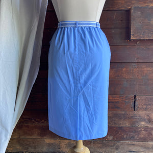 Vintage Blue Cotton Midi Skirt with Belt