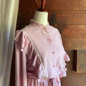 70s Vintage Pink Polyester Prairie Dress