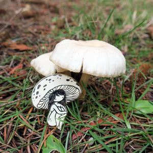 White Amanita Mushroom Girl Enamel Pin