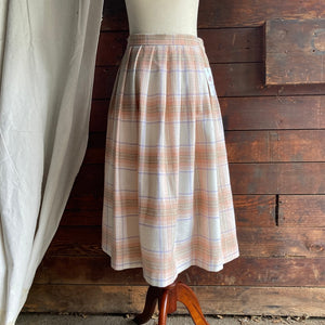 80s Vintage Wool Blend Plaid Midi Skirt