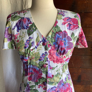 90s Vintage Floral Rayon Fit-and-Flare Dress