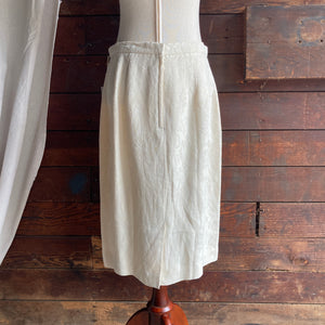 Vintage Cream Jacquard Pencil Skirt